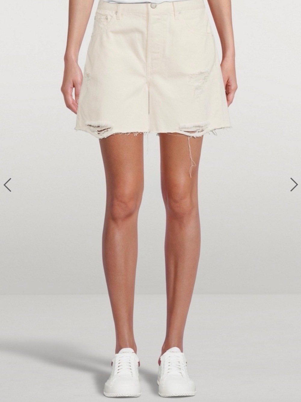 Womens Cream Distressed Denim Shorts